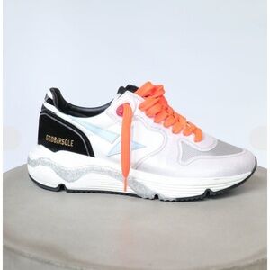 Golden goose running sole sneaker with upper leather and star zebra print heel